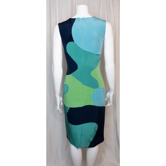 LELA ROSE Groovy Blue Abstract Print 100% Silk Sleeveless Sheath Dress US 2 - Picture 7 of 12